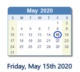 May 15, 2020 calendar
