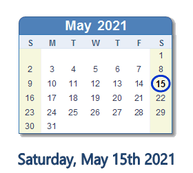 15 May 2021 calendar