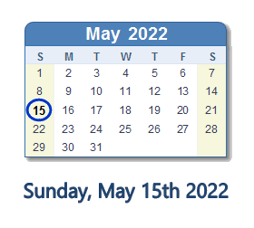 May 15, 2022 calendar