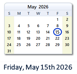 15 May 2026 calendar