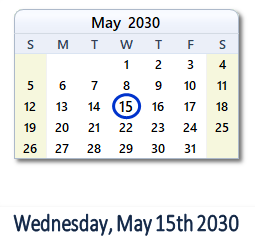 May 15, 2030 calendar