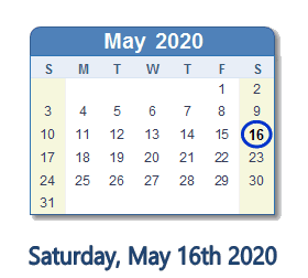 May 16, 2020 calendar