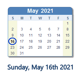 May 16, 2021 calendar