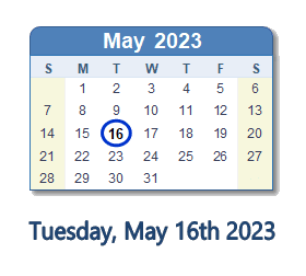16 May 2023 calendar