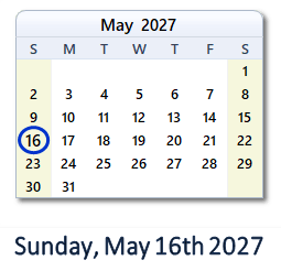May 16, 2027 calendar