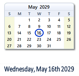 May 16, 2029 calendar