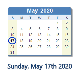 May 17, 2020 calendar