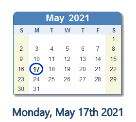 May 17, 2021 calendar