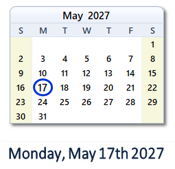 May 17, 2027 calendar