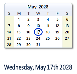 May 17, 2028 calendar