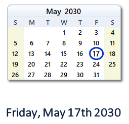 May 17, 2030 calendar