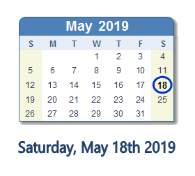 May 18, 2019 calendar