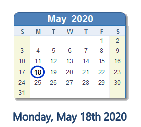 May 18, 2020 calendar