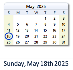 18 May 2025 calendar