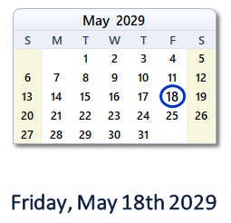 May 18, 2029 calendar