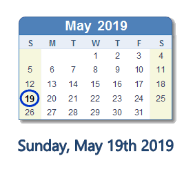 May 19, 2019 calendar