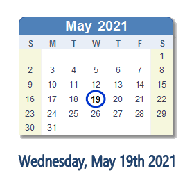 May 19, 2021 calendar