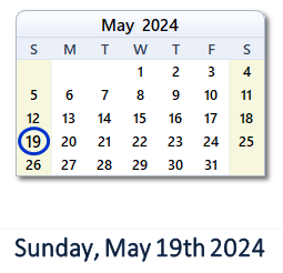 19 May 2024 calendar