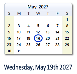 19 May 2027 calendar
