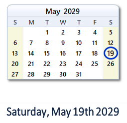 May 19, 2029 calendar