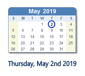 May 2, 2019 calendar