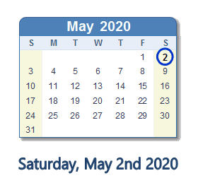 May 2, 2020 calendar