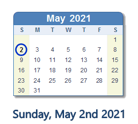 May 2, 2021 calendar