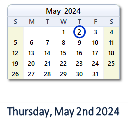 2 May 2024 calendar