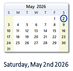 2 May 2026 calendar