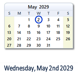 May 2, 2029 calendar
