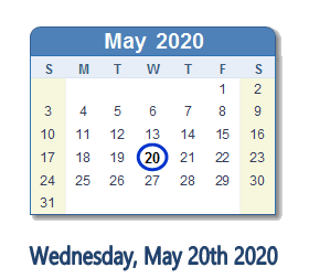 May 20, 2020 calendar