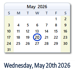 20 May 2026 calendar