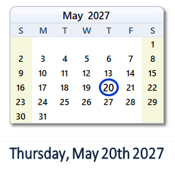 May 20, 2027 calendar