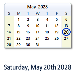 May 20, 2028 calendar