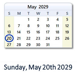 May 20, 2029 calendar