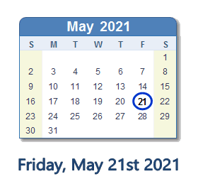 May 21, 2021 calendar