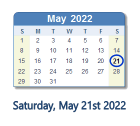 May 21, 2022 calendar