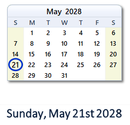 21 May 2028 calendar