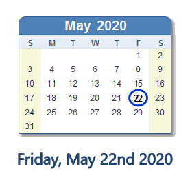 May 22, 2020 calendar