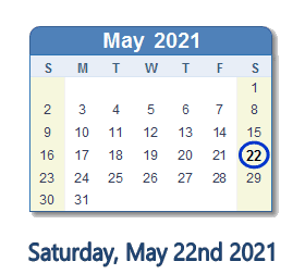 May 22, 2021 calendar