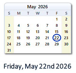 May 22, 2026 calendar