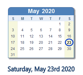 May 23, 2020 calendar