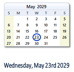May 23, 2029 calendar