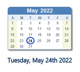 24 May 2022 calendar