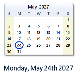 May 24, 2027 calendar