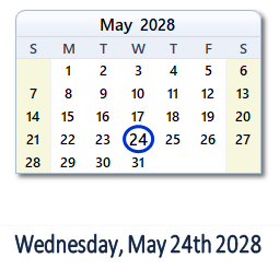May 24, 2028 calendar