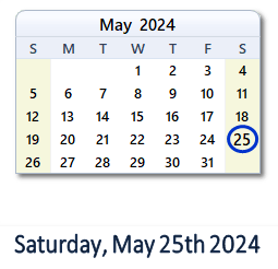May 25, 2024 calendar