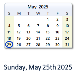 May 25, 2025 Calendar with Holidays & Count Down - USA