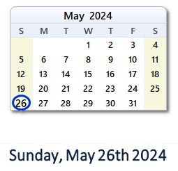 May 26, 2024 calendar