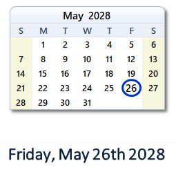 May 26, 2028 calendar